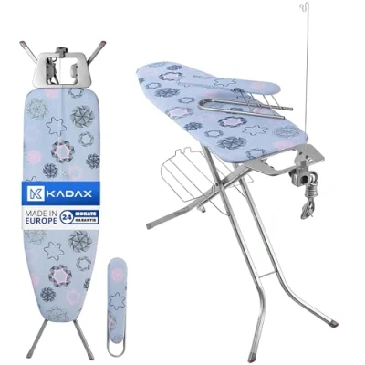 Afbeelding van KADAX strijkplank met ingebouwde verlengkabel, opvouwbare kabelhouder, stoomstrijkplank uitschuifbare plank voor kleding (blauw)