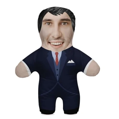 Afbeelding van Gepersonaliseerde grappige foto cadeau kussen met vulling; kleurrijke lichaam uw eigen gezicht afgedrukt; 45 cm hoog; Verjaardagscadeau Valentijnsdag; Motief zakenman [091]