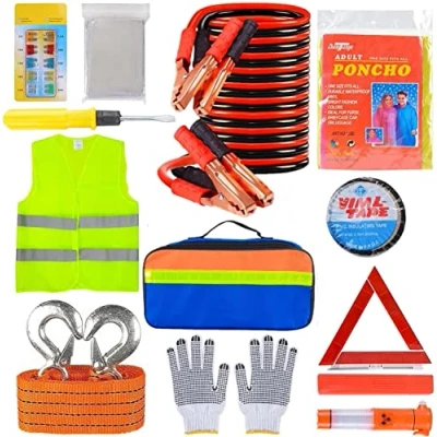 Afbeelding van KAHEIGN 12 in 1 auto noodgereedschapsset, pechhulpset, veiligheidsset met gevarendriehoek, veiligheidsvest, sleepkabel, veiligheidshamer, zaklamp, pechgereedschapsset