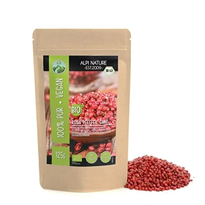 Afbeelding van biologische peper roze (125 g), peperkorrels, uit gecontroleerde teelt, peperkorrels laboratorium getest, 100% zuiver en natuurlijk