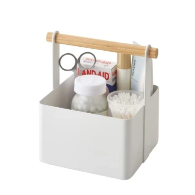 Afbeelding van Yamazaki Opbergbak Tosca Toolbox S Vierkant Wit Naturel Hout 16x13x16cm