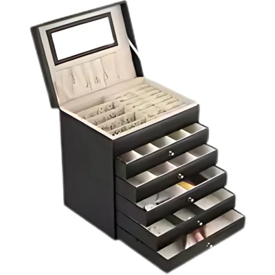 Afbeelding van Sieradendoos Tavien Juwelendoos Sieradenhouder Organizer Juwelenkistje Dames bijouteriedoos Sieradenopslag met Lades voor Kettingen, Horloges, Ringen, Oorbellen en Armbanden Zwart