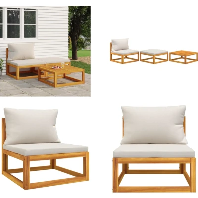 Afbeelding van Loungeset (modulair) Met Kussens Massief Acaciahout 1 / Taupe midden + voetensteun Tafel