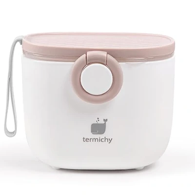 Afbeelding van Termichy melkpoederdispenser voor baby&#039;s, 250 g luchtdichte draagbare melkpoedercontainer reizen, met schraper en lepel (roze wit, 1 stuk)
