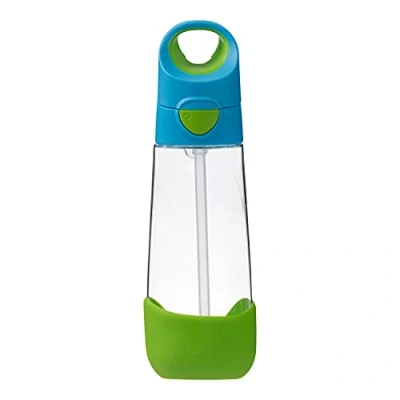Afbeelding van b.box 600 ML Tritan driehoekige drinkfles met eenvoudige drukknop, open of dicht deksel, waterfles verwijderingssiliconen rietje, perfect voor schoolkinderen (Ocean Breeze)