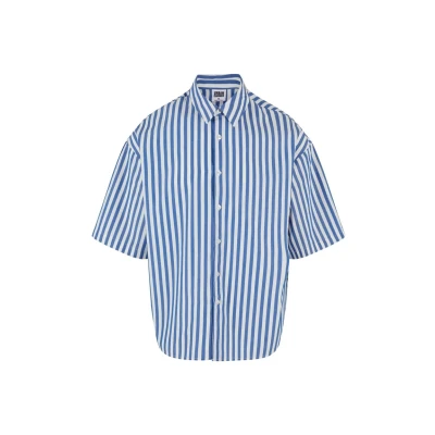 Afbeelding van Urban Classics Striped Short Sleeve Overhemd, Heren, Maat: Small, White blue