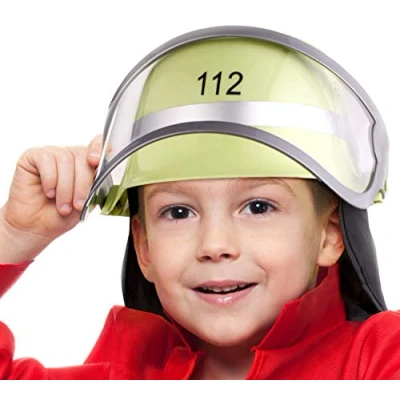 Afbeelding van Brandweerhelm &quot;112&quot; voor kinderen met opklapbaar vizier &amp; nekdoek in maat verstelbaar ideaal als kostuum/vermomming carnaval