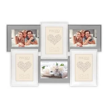Afbeelding van ZEP Houten Multi Fotolijst Rouen 6Q Grijs / Wit voor 6 foto&quot;;s formaat 10x15 (afmeting 49x33 cm) HH156