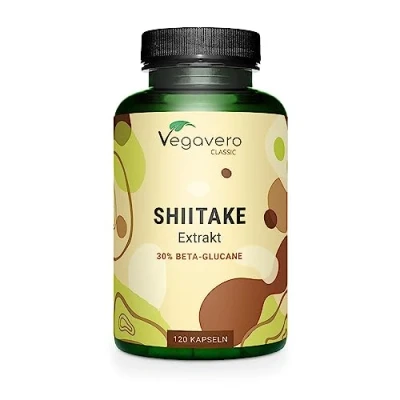 Afbeelding van shiitake capsules Vegavero® Met 750 mg extract per capsule 40% polysacchariden &amp; 30% beta glucan 120 100% NATUURLIJK VEGAN Zonder toevoegingen