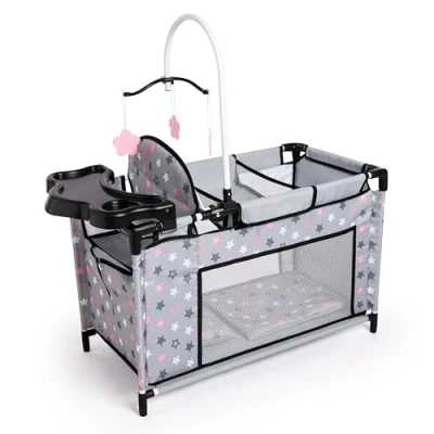 Afbeelding van Bayer Design 62607AA Poppenbed met geïntegreerde kinderstoel, kastcompartiment, mobiel, kussen