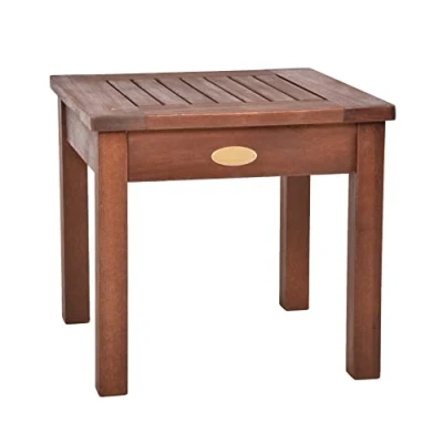 Afbeelding van Spetebo Eucalyptus Bijzettafel 40 cm donkerbruin kleine tuintafel van massief hout tafel voor balkon, terras tuin bloemen planten decoratie