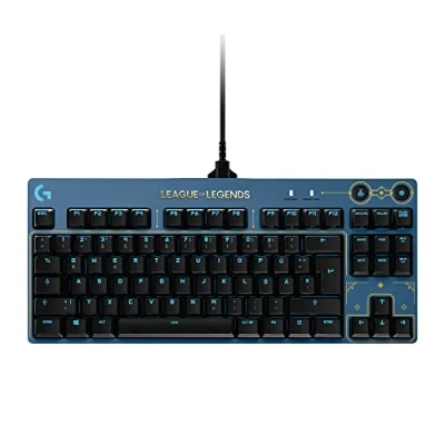 Afbeelding van Logitech 920 010534 G PRO toetsenbord, League of Legends Edition, USB, QWERTY, Duits, zwart/blauw/goud