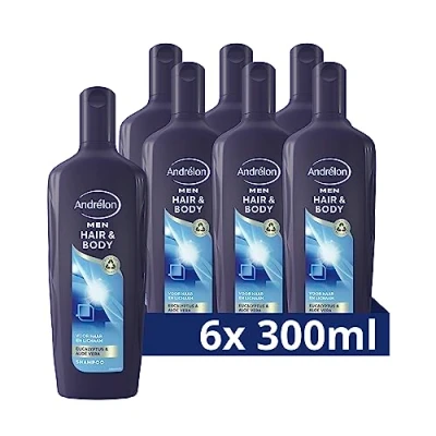 Afbeelding van 6er Pack Andrelon Men Shampoo Hair &amp; Body met eucalyptus en aloë vera 300 ml