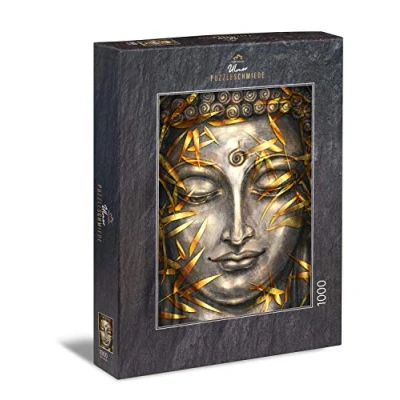 Afbeelding van Ulmer Puzzleschmiede puzzel &quot;Boeddha in zilver en goud&quot; Klassieke van 1000 stukjes voor volwassenen uitgebalanceerd puzzelmotief met het hoofd de Boeddha strakke lijnen harmoniëren