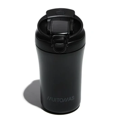 Afbeelding van Muitomas, Thermosbeker met deksel, thermobeker voor warme en koude dranken, van staal, praktisch draagbaar, inhoud 350 ml, kleur zwart
