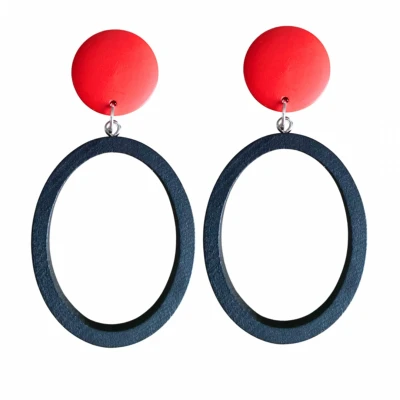Afbeelding van Clip oorbellen Rood hout zwart geen gaatje Charme Bijoux