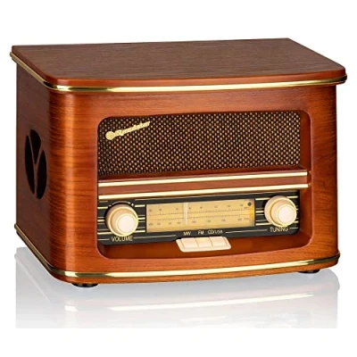 Afbeelding van Roadstar HRA 1500UEMP Draagbare CD radio, vintage, FM/MW, MP3 speler, USB opnamefunctie, stereo, afstandsbediening, hoofdtelefoonaansluiting, hout