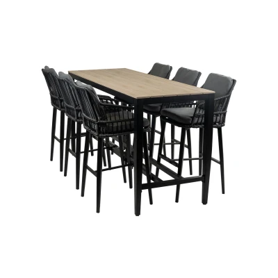 Afbeelding van 4 Seizoenen Tuinmeubelen 7 delige barset 6 Isabel barstoelen Cyprus bartafel 200x75cm