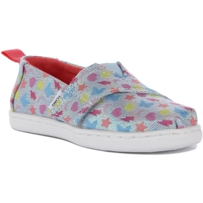 Afbeelding van TOMS Kleine Alpargata instappers voor meisjes, Blauw Multi kleuren, 4 UK Child