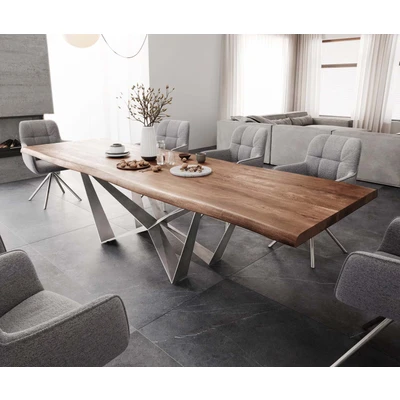 Afbeelding van DELIFE Eettafel Edge 300x100 XL acacia bruin Spider vlakstaal edelstaal Live