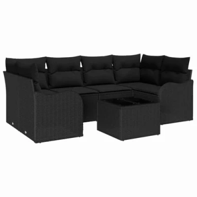 Afbeelding van vidaXL 7 delige Tuin Sofaset met Kussens Zwart Poly Rattan
