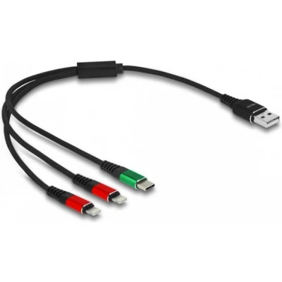 Afbeelding van Delock USB Charging Cable 3 in 1 Type A to 2 x Lightning™ / C™ 30 cm