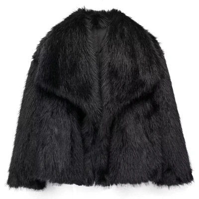 Afbeelding van Aventury Faux Fur Jas dames Tijdloos Elegant winterjas Luxe L Zwart