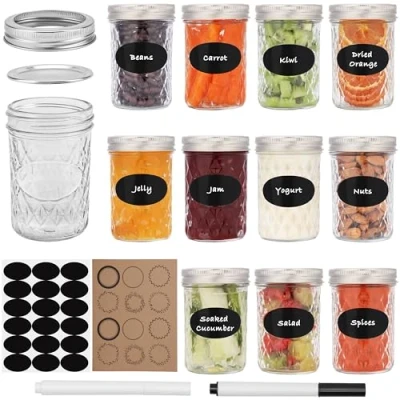 Afbeelding van Belle Vous 12 Pak Glazen Mason Potten met Metalen Deksels 236 ml Luchtdicht Normale Opening Inblik Voedsel Opslag voor Overnight Oats, Jam Preservering, Inmaken, Gelei, Maaltijdprep