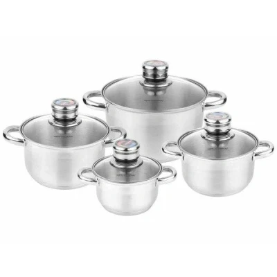 Afbeelding van Florina Pablo professionele 8 delige pannenset RVS met ingebouwde thermometer zilver