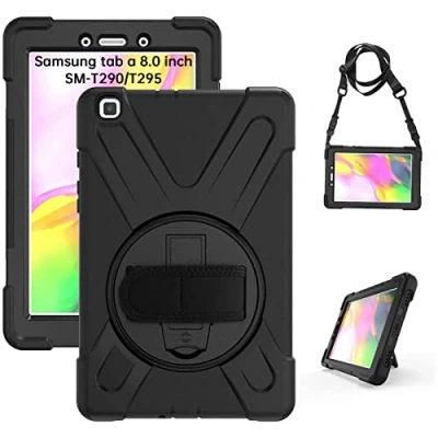 Afbeelding van Gerutek beschermhoes voor Galaxy Tab A 2019 SM T290 T295, schokbestendig, robuust, met draaibare stand/polsband/verstelbare schouderriem TPU en polycarbonaat, Samsung
