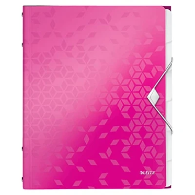 Afbeelding van Leitz A4 Sorteermap, Capaciteit Tot Maximaal 200 Vellen, Geïntegreerde Index Met 6 Tabbladen, Elastieksluiting, Metallic Roze, WOW, 46330023