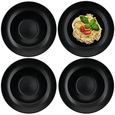 Afbeelding van MamboCat Nero, set van 4 pastaborden, mat zwart, 400 ml, diameter 27 cm, diepe borden aardewerk, servies voor het maken pasta, alternatief soep, salade en co