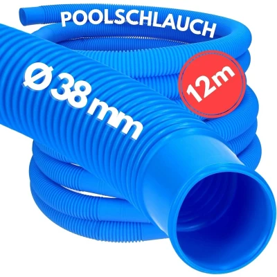 Afbeelding van 12 meter Kalitec zwembadslang 38mm, blauw I 38 mm slang zwembad voor zwembadpomp flexibele pompslang Made in Germany maatvast trapvast