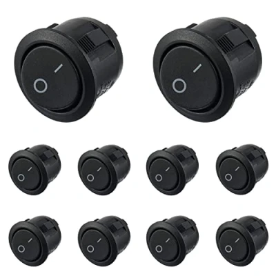 Afbeelding van HUAREW KCD1 5 Zwarte Ronde Tuimelschakelaar 10 Stks Aan Uit 2 Pin AC 6A (250V) 10A (125V) SPST Druk Tuimelknop voor Auto Boot Marine Truck Licht Huishoudelijke