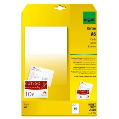 Afbeelding van Postkaart Sigel A4 170gr 20 vel 4st A6 per met LP MP