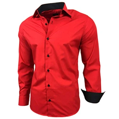 Afbeelding van Baxboy B 500 herenoverhemd met lange mouwen, zakelijk, vrije tijd, bruiloft, gemakkelijk te strijken, slimfit, kentkraag, geschikt om dragen bij pak, rood, 3XL
