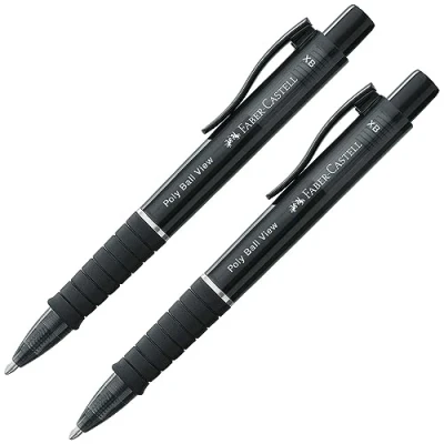 Afbeelding van Faber Castell 205016 Balpen Poly Ball View zwart, 2 stuks, met verwisselbare XB vulling, niet vervagend