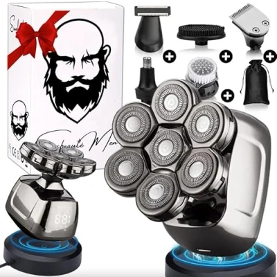 Afbeelding van 6 in 1 Scheerapparaat Mannen Trimmer Tondeuse Sansbeauté® SkullSharp PRO Electric Face &amp; Head Shaver Skull Hoofd Kaal Scheren Nat Droog Draadloos Opladen Elektrisch