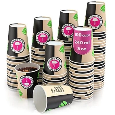 Afbeelding van 100 Enkele Wand Papieren Bekers Koffie To Go voor 240 ml het Serveren van Koffie, Thee, Warme en Koude Dranken