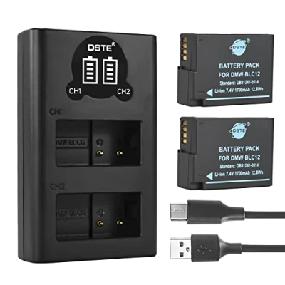 Afbeelding van DSTE DMW BLC12 reserveaccu (2 stuks) en Smart LED Dual USB lader, compatibel met Panasonic Lumix DMC FZ200, FZ1000, FZ2000, G5, G6, G7, GX8, G85