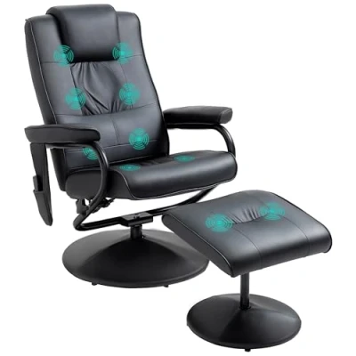 Afbeelding van HOMCOM Elektrische massagestoel en ontspanning, draaibaar, kantelbaar, met voetsteun, synthetische coating, zwart