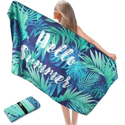 Afbeelding van Strandhanddoek, microvezel, groot, 90 x 180 cm, microvezel handdoeken, compact en zandbestendig, licht sneldrogend, gymhanddoek voor op het strand, gym, reizen, sauna