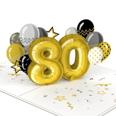 Afbeelding van papercrush® Pop Up Card 80e verjaardag Handgemaakte 3D verjaardagskaart voor vrouwen en mannen (80 jaar), felicitaties de 80ste speciale wenskaart incl. envelop