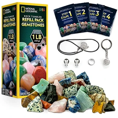 Afbeelding van NATIONAL GEOGRAPHIC Rock Tumbler Refill Kit 453 g edelstenen en stenen om te tumbling, inclusief ongepolijste amethist kwarts benodigdheden Grit &amp;