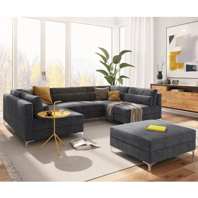 Afbeelding van Bank Elio Mikrofaser grafiet 300x185 cm mit Hocker woonlandschap
