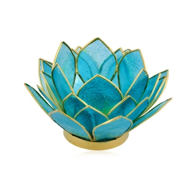 Afbeelding van Lotus theelichtje Capiz schelp turkoois