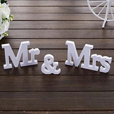 Afbeelding van Alnicov Mr en Mrs teken, klein formaat heer mevrouw bruiloft rekwisieten PVC letters voor tafel foto feest tafelblad diner decoraties (wit)
