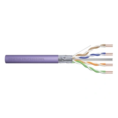 Afbeelding van DIGITUS 100 m Cat 6 Netwerkkabel F UTP Simplex BauPVO Eca LSZH Halogeenvrij 250 MHz koper AWG 23/1 PoE+ Compatible LAN kabel Installatiekabel Ethernetkabel Paars