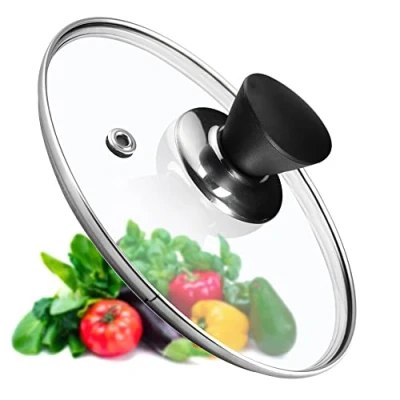 Afbeelding van KADAX pan deksel, universeel deksel van glas met zwarte matte handgreep, hittebestendig in verschillende maten, pannendeksel, glazen voor pan, (16 cm)