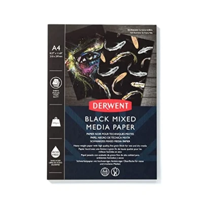 Afbeelding van Derwent Zwart A4 Schetsblok voor Gemengde Media, 300 Grams Papier, 12 Vellen, Fijn Gekorreld, Zuurvrij, Ideaal Tekenen, Schetsen en Kleuren, Professionele Kwaliteit, 2306018